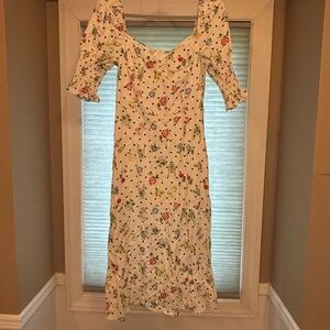 Floral White Dress tea length